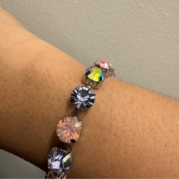 Ombre Aurora Borealis Pink Purple Crystal Tennis Bracelet (Silver Tone) - Picture 8 of 15